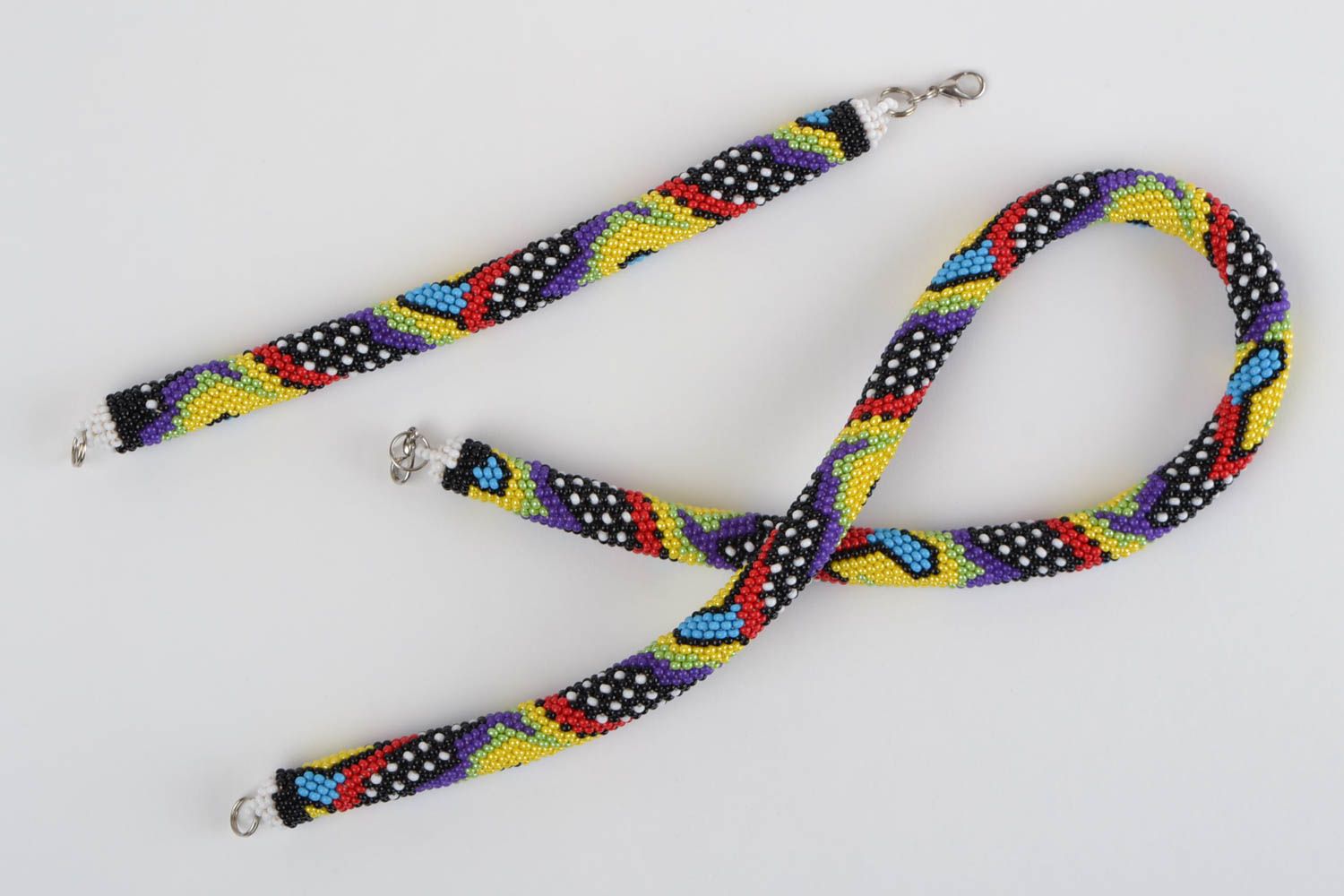 Handmade bead wide cord necklace and bracelet in African style for women photo 3