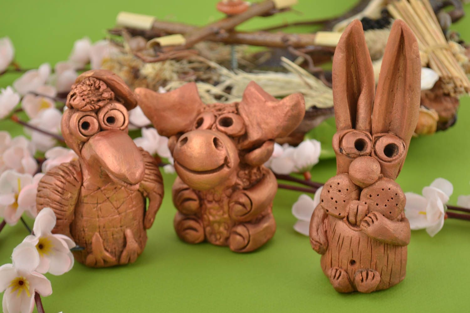Figurine di animali fatte a mano in ceramica set di tre pezzi souvenir originale foto 1