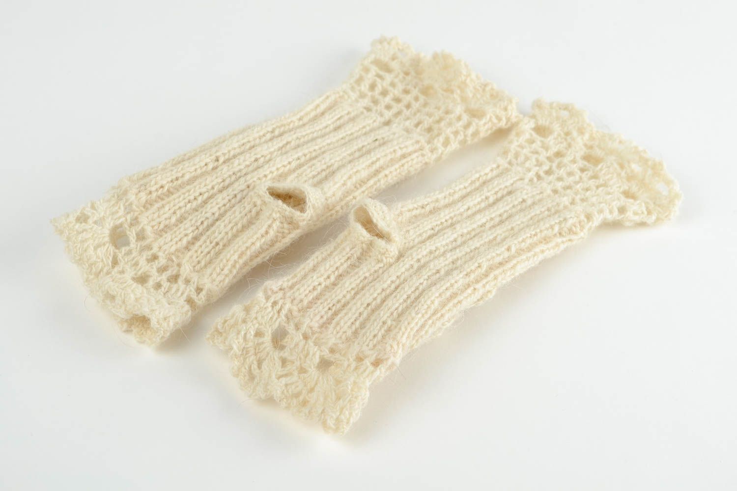 Mitaines tricot faites main Gants mitaines Accessoire femme crochet blanches photo 5