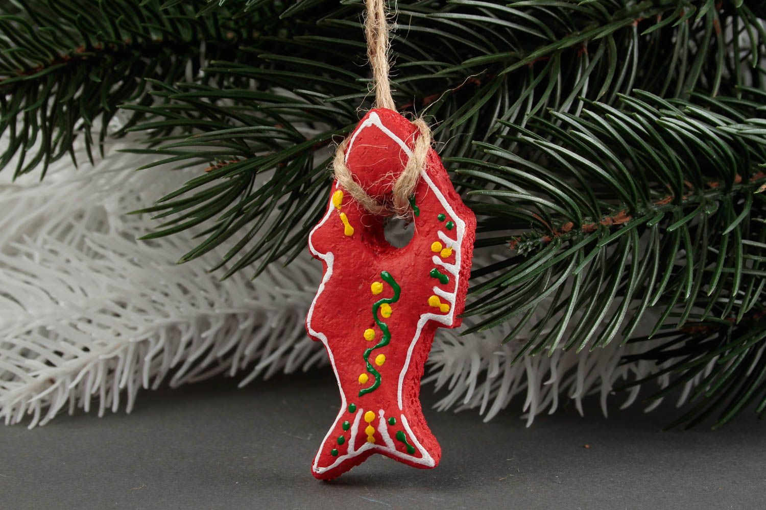 Deko für Weihnachten handmade Salzteig Figur Wohn Accessoire roter Fisch foto 1