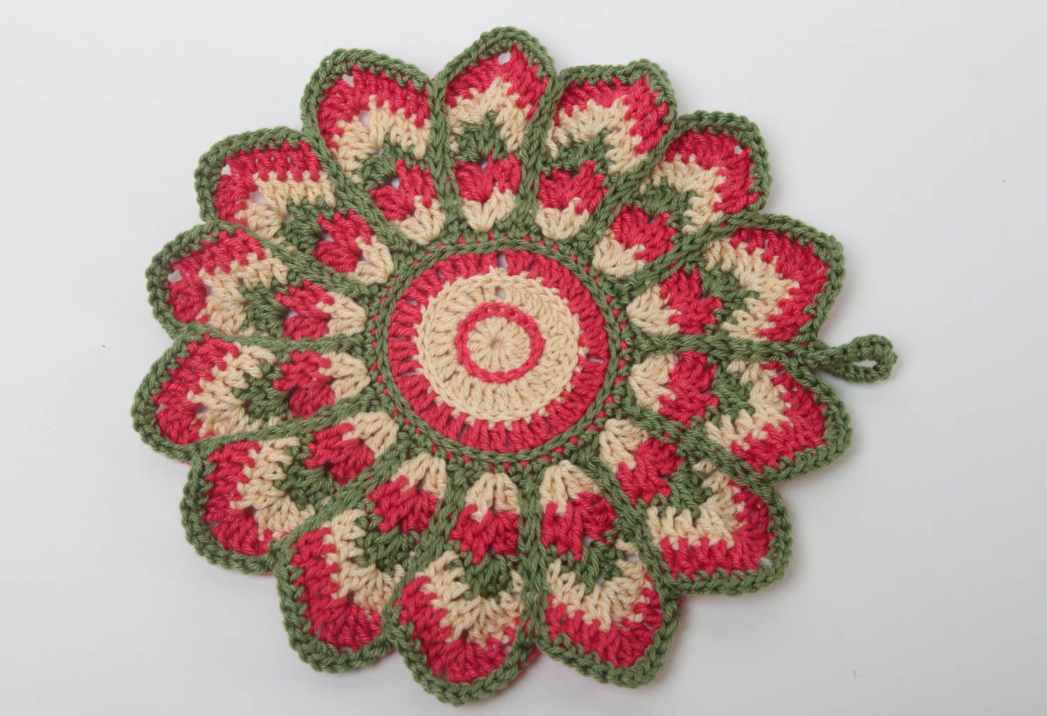 Manique au crochet faite main Textile de cuisine vert-rouge Accessoire cuisine photo 2
