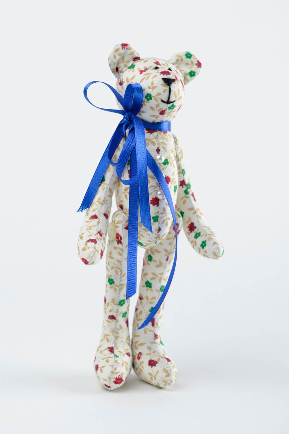 Jouet Ours en tissu de coton fait main avec noeud bleu Cadeau pour enfant photo 4