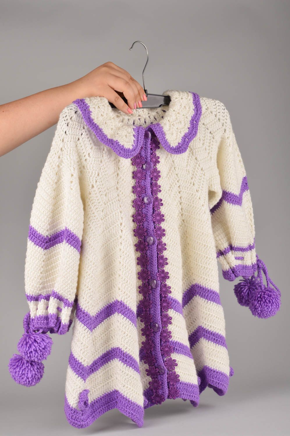 Robe fait main Cardigan enfant Vêtement enfant tricoté pour fille coton photo 1