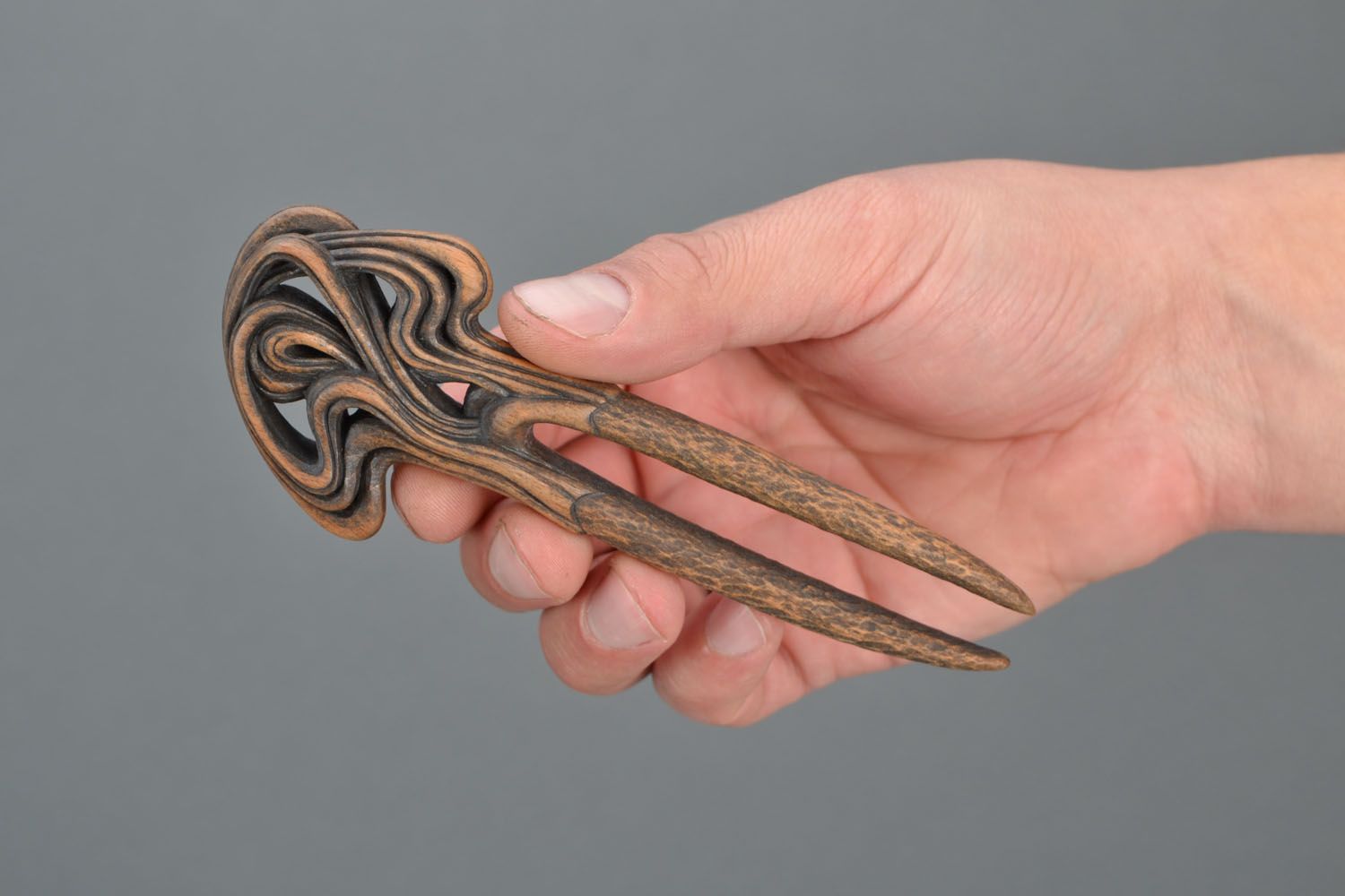 Unusual wooden hairpin photo 2