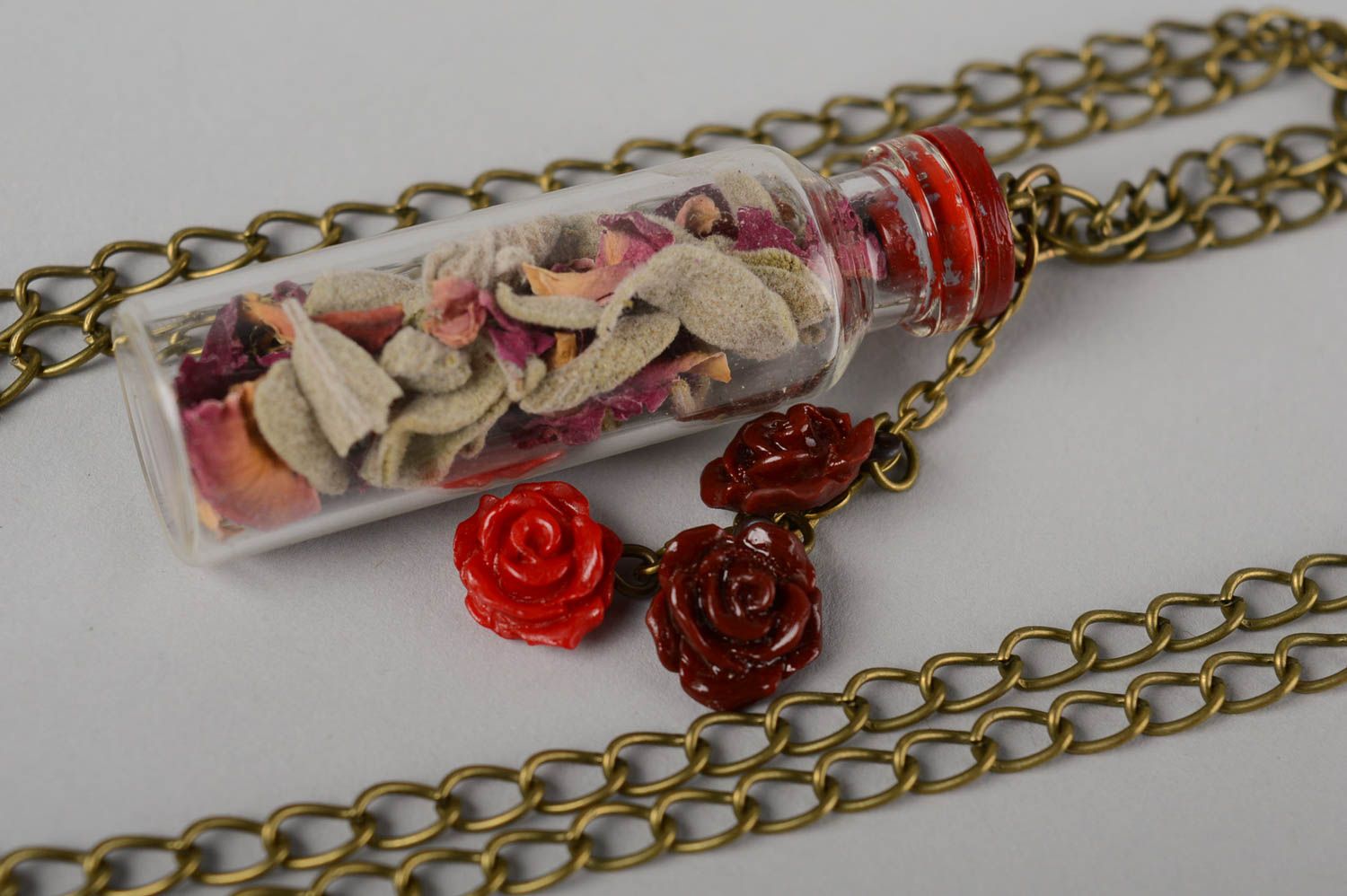 Handmade pendant red pendant with roses pendant jar with the chain ladies gift photo 4