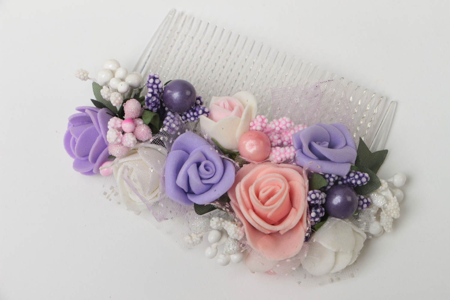 Beau peigne à cheveux en fleurs fait main plastique accessoire élégant photo 2