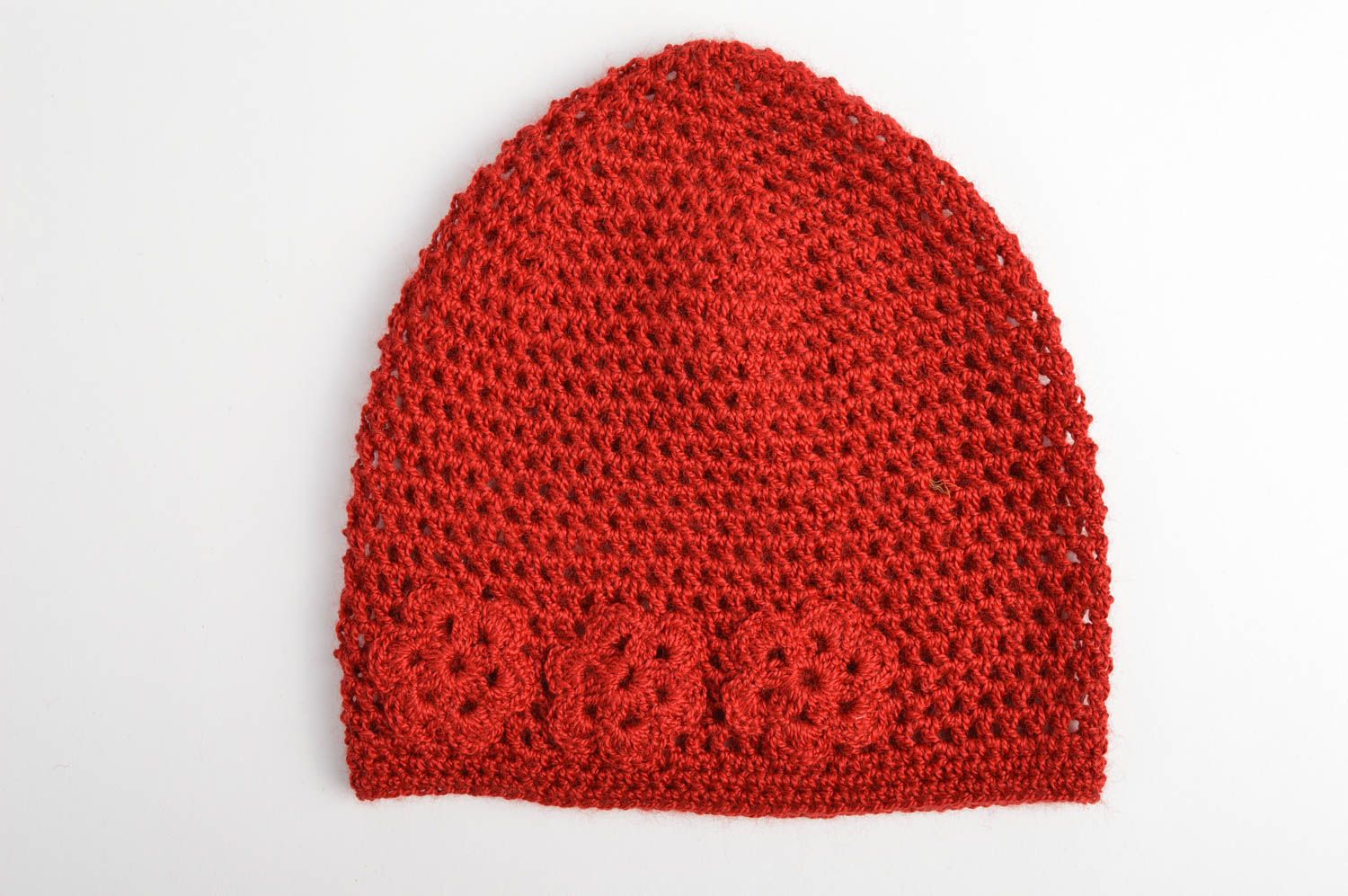 Red middle season handmade hat flower hat for girls designer crochet hat photo 3