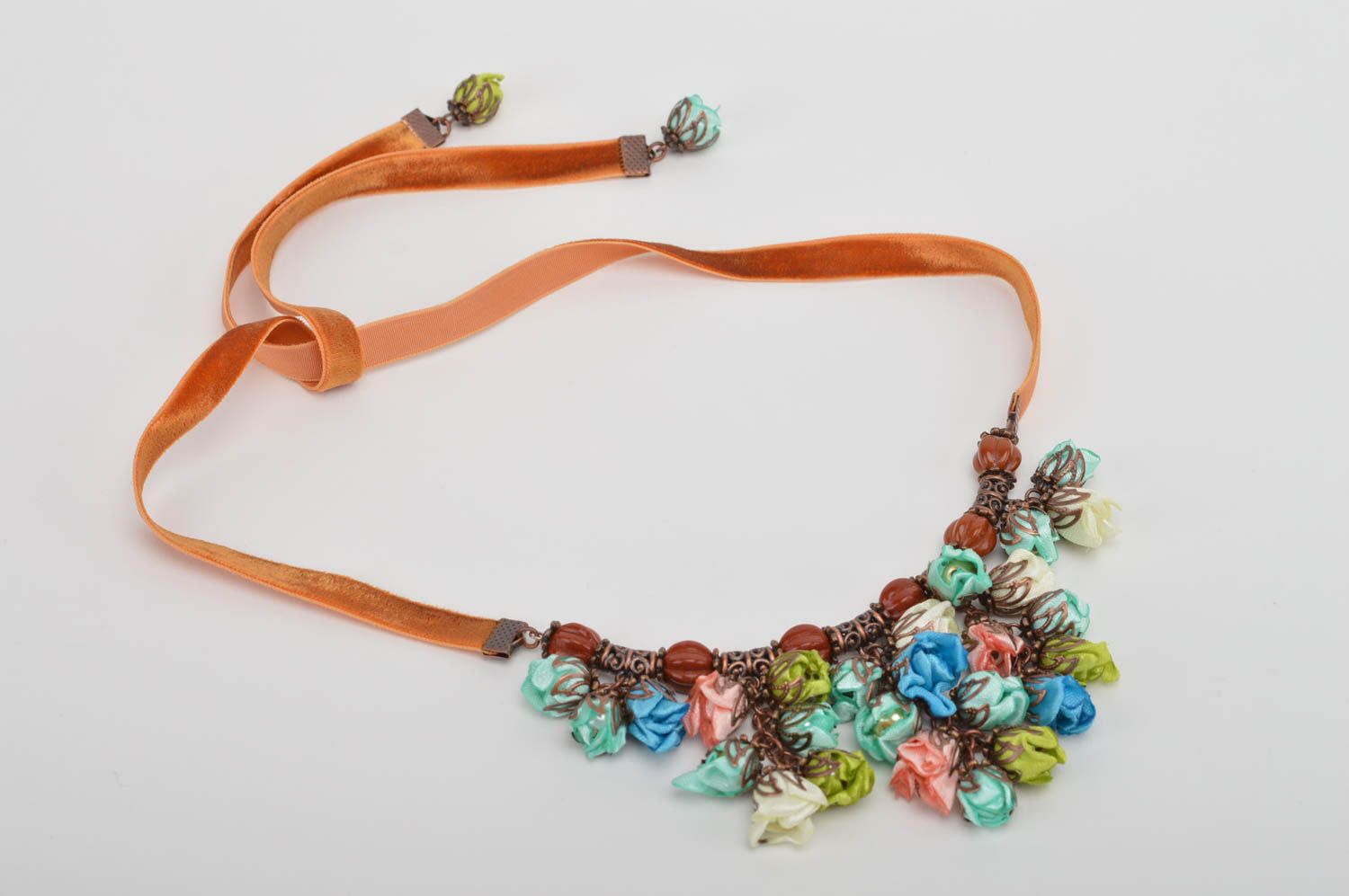 Damen Collier Blumen Halskette handgemachter Schmuck bunt grell aus Atlas foto 2