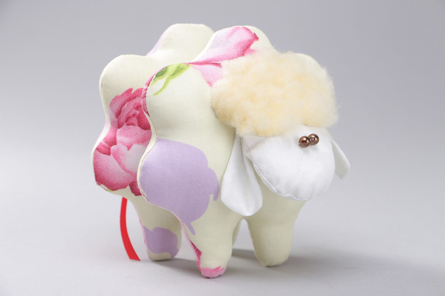 Мягкая игрушка примитив из натурального хлопка ручной работы красивая маленькая овечка фото 1