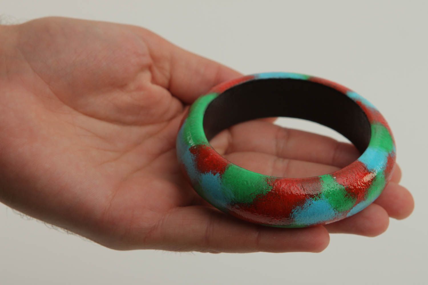 Красочный браслет с росписью ручной работы браслет на руку украшение из дерева фото 6