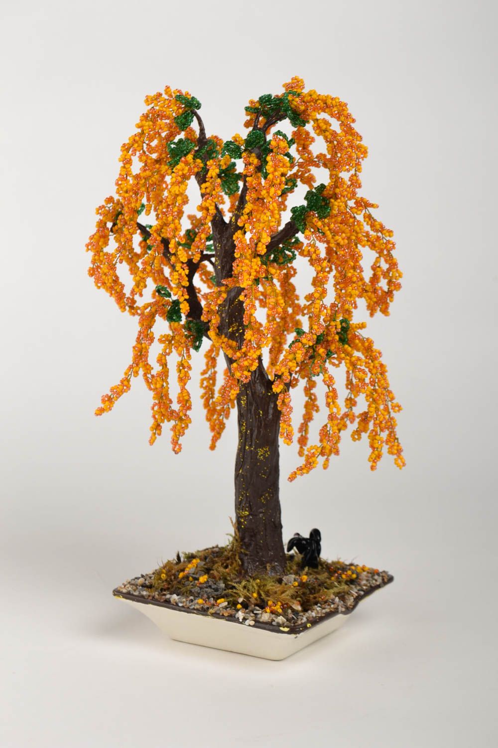 Дерево из бисера ручной работы искусственное дерево предмет интерьера желтый фото 2
