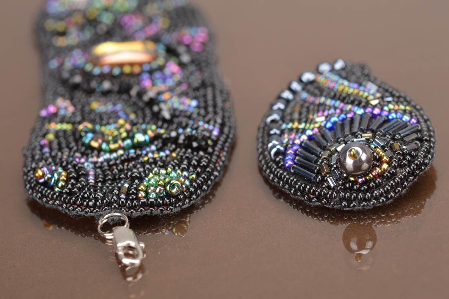Набор авторских украшений браслет и брошь расшитые чешским бисером Клеопатра   фото 3