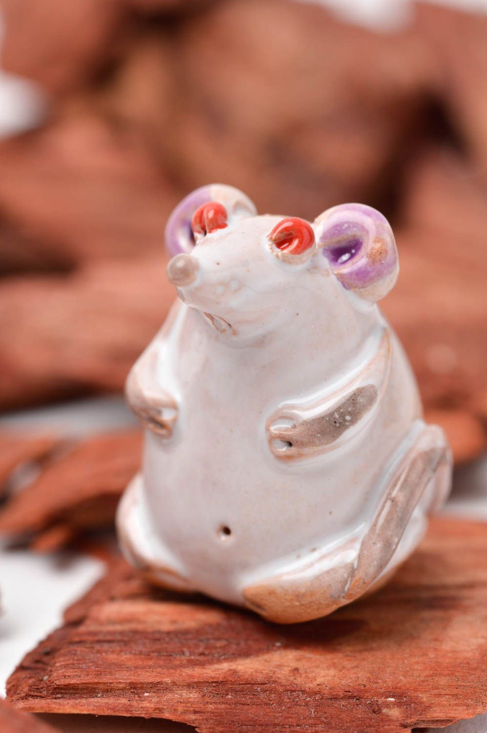 Статуэтка ручной работы глиняная статуэтка фигурка животного расписная Мышь фото 1