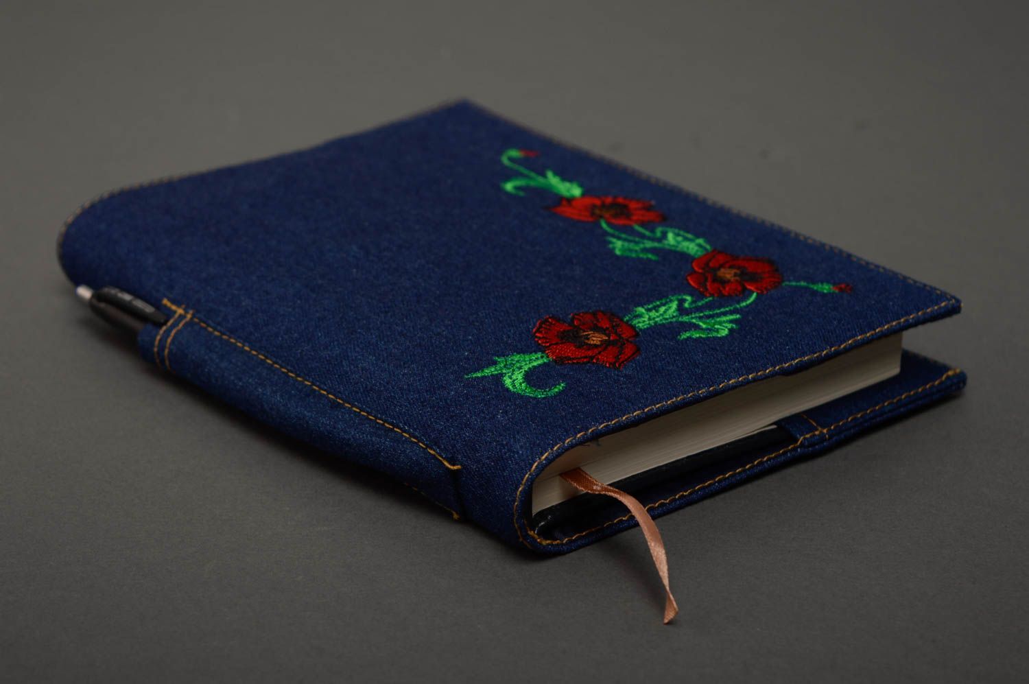 Denim notebook cover with embroidery photo 2
