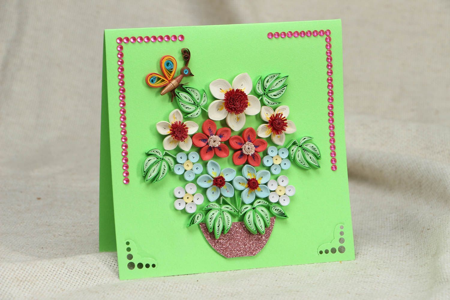 Greeting card made using quilling technique photo 1