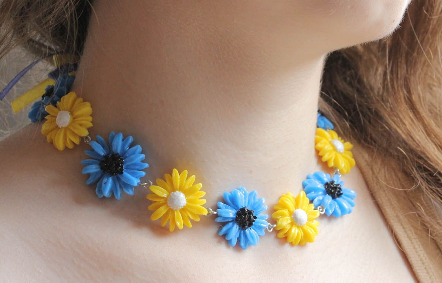 Polymer clay necklace Сornflowers photo 1