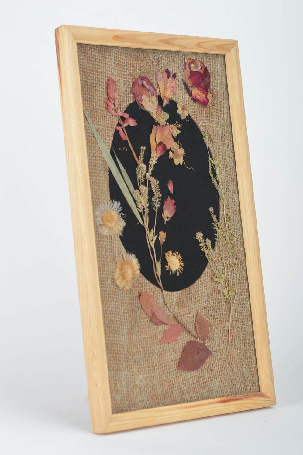 Cuadro de hojas secas de pared en marco de madera artesanal original bonito foto 5