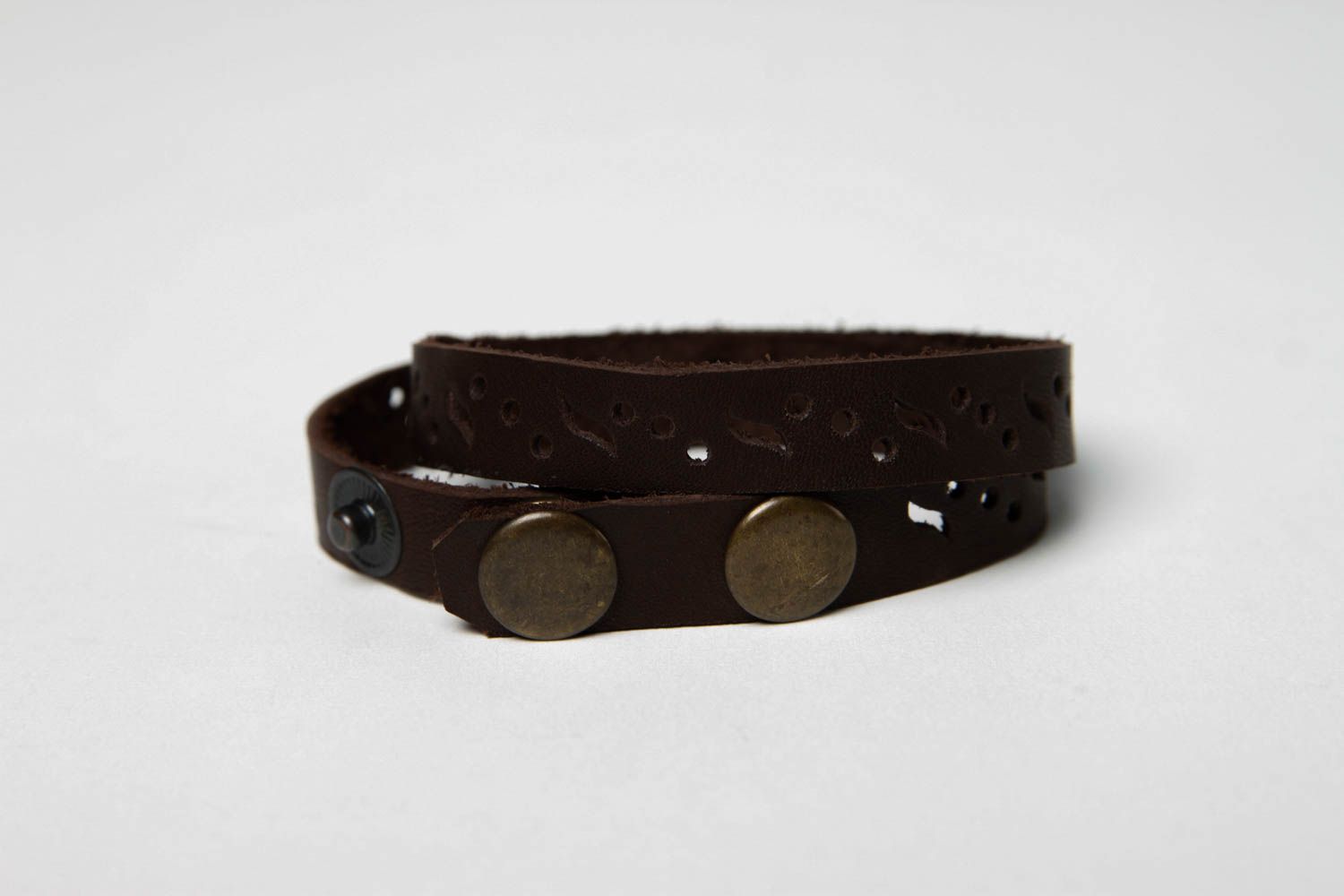 Handmade stylish designer bracelet unusual leather bracelet brown wrist jewelry photo 5