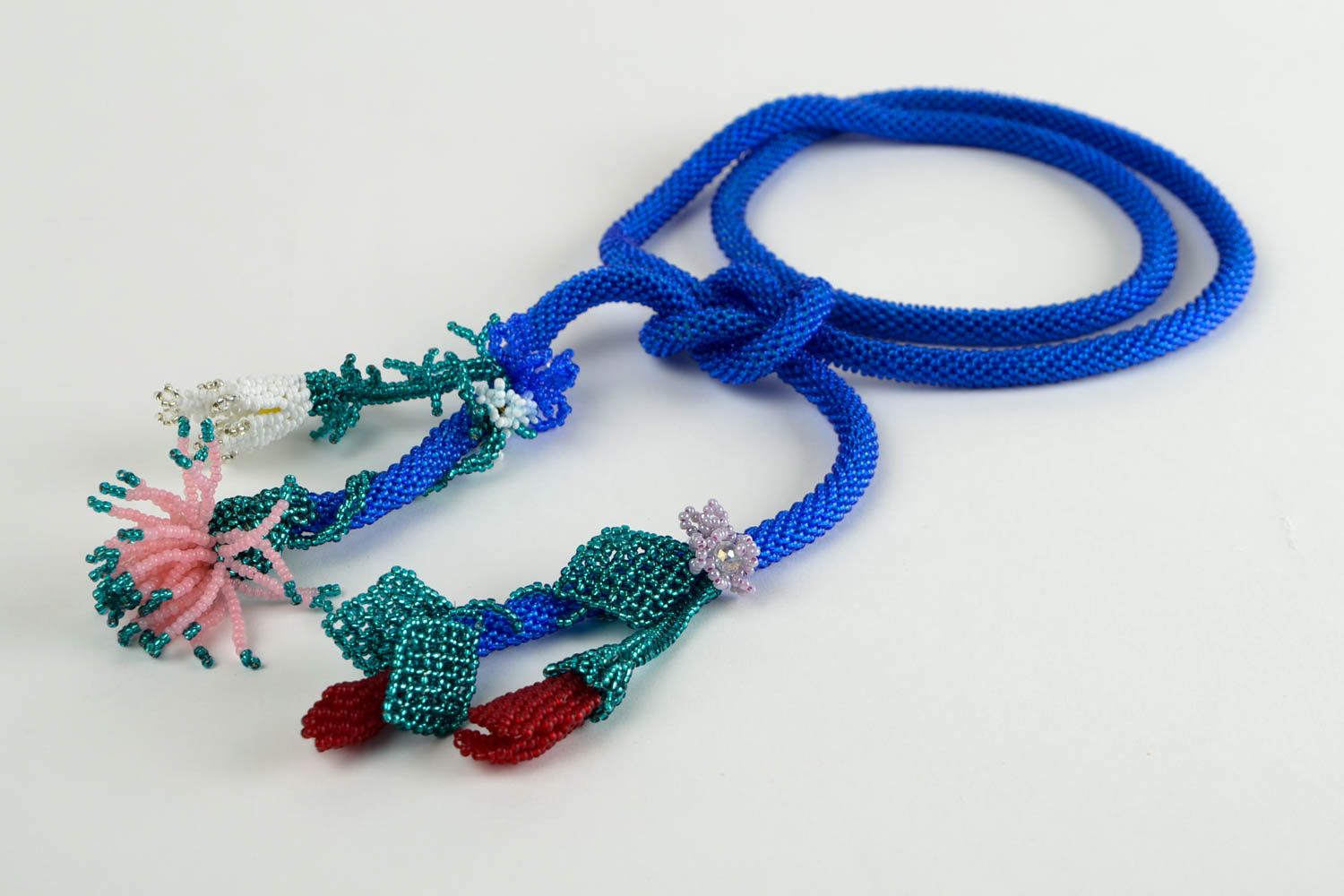 Handmade blue designer necklace unusual elegant necklace blue accessory photo 4