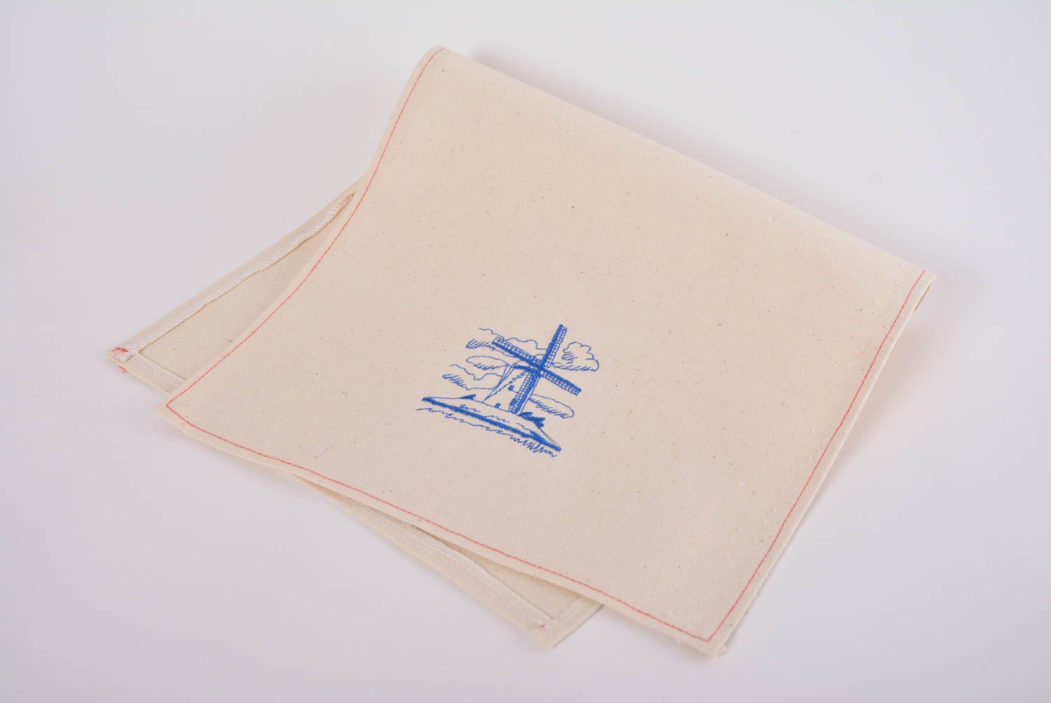 Embroidered handmade napkin made of half-flax for table layout Mill photo 1