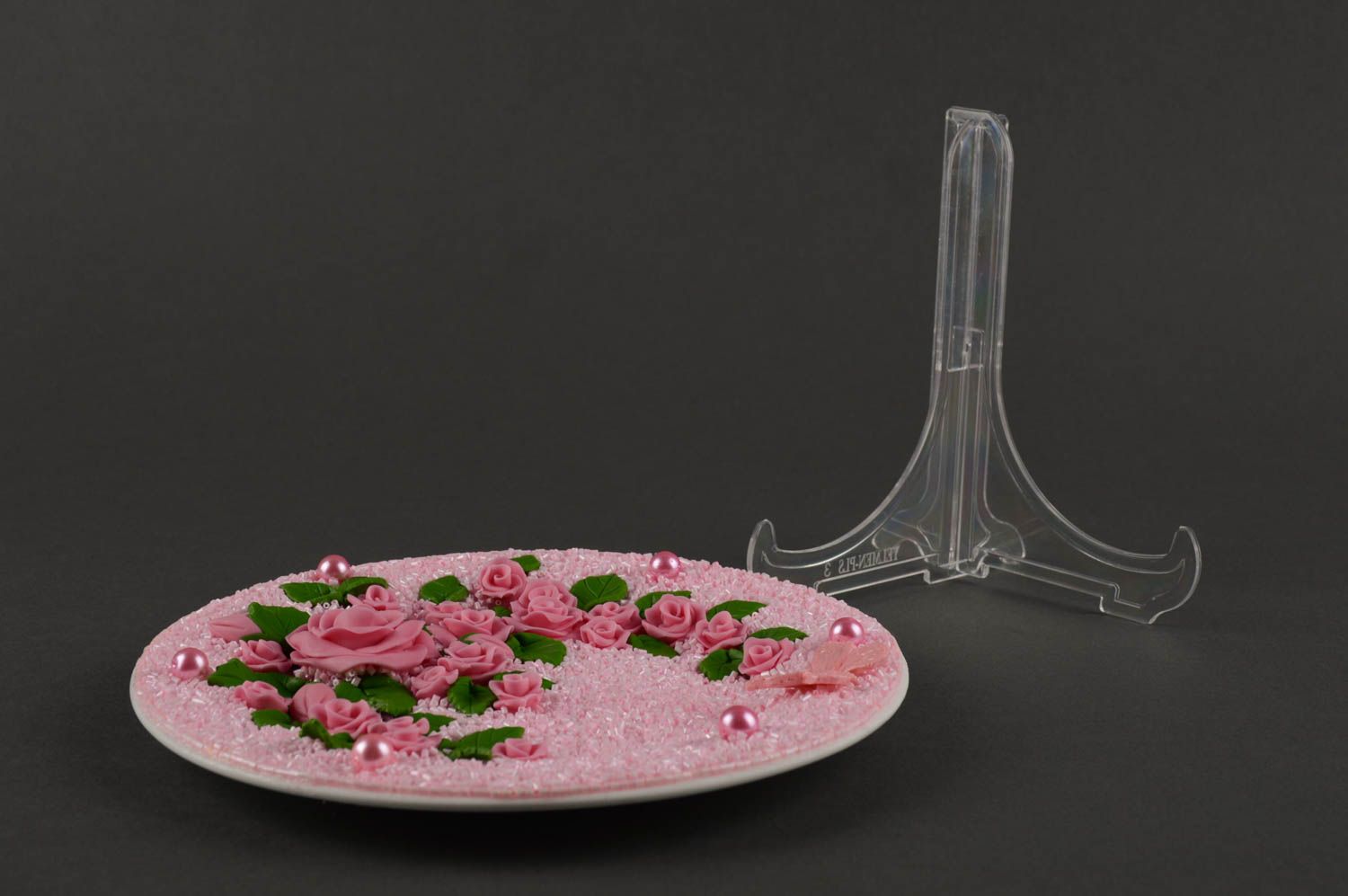 Подарочная тарелка посуда ручной работы декоративная тарелка розовая россыпь фото 4