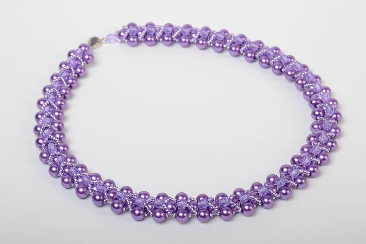 Beautiful gentle handmade designer beaded necklace of lilac color photo 2