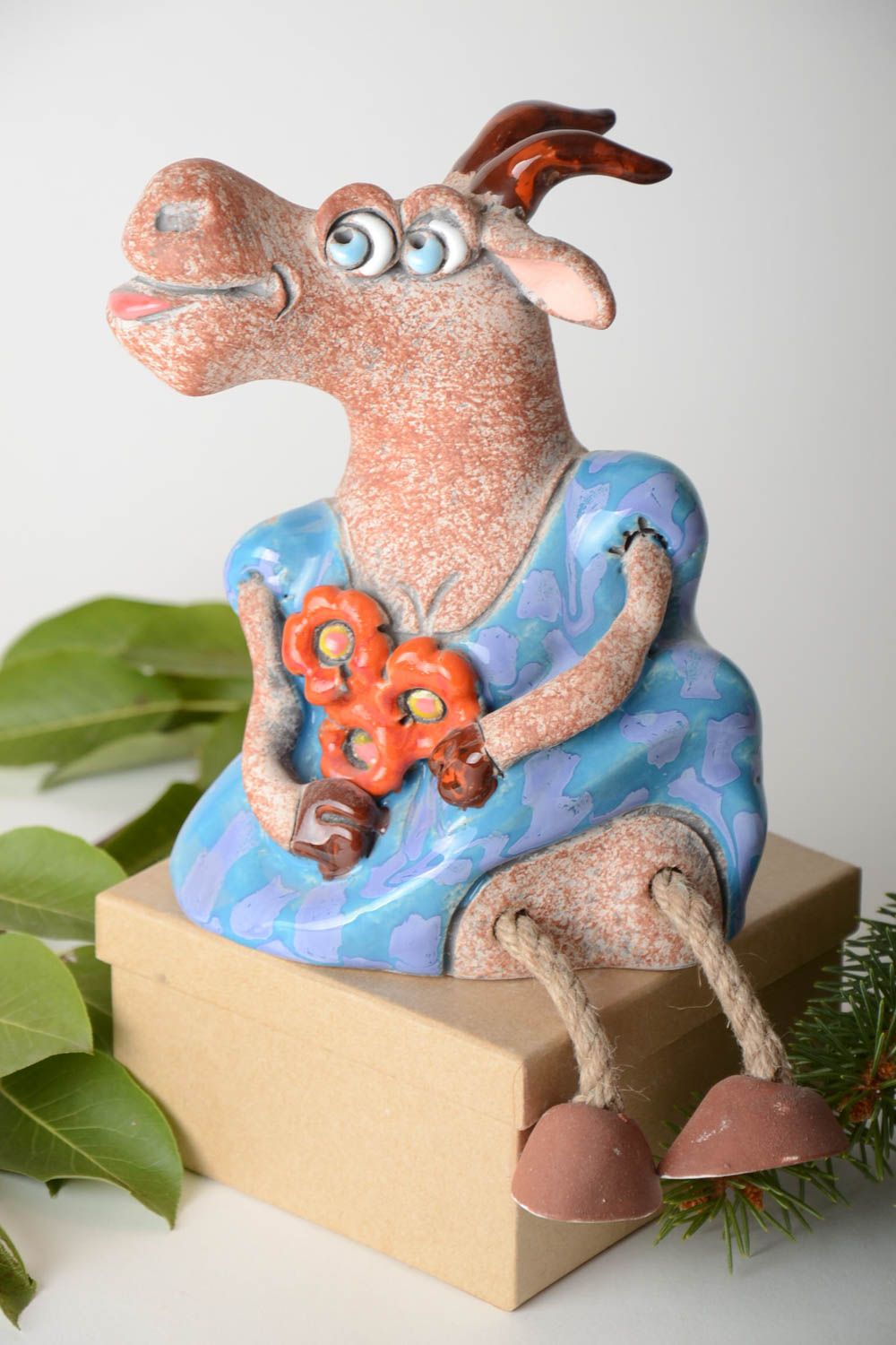 Tirelire céramique chèvre Tirelire fait main peinte originale Cadeau pour enfant photo 1