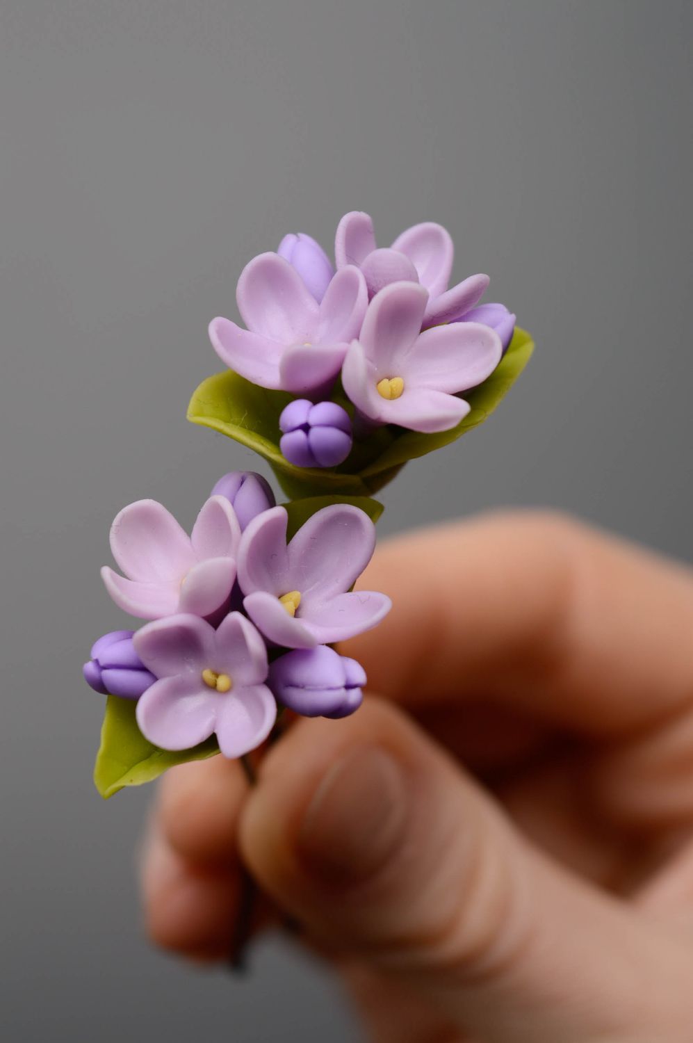 Épingle à cheveux en porcelaine froide faite main originale avec fleurs Lilas photo 5