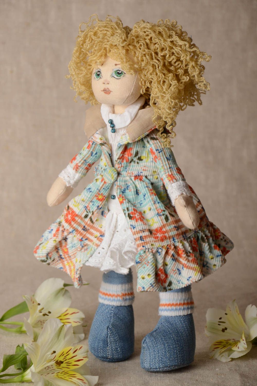 Designer fabric doll made of natural materials designer handmade toy for decor photo 1