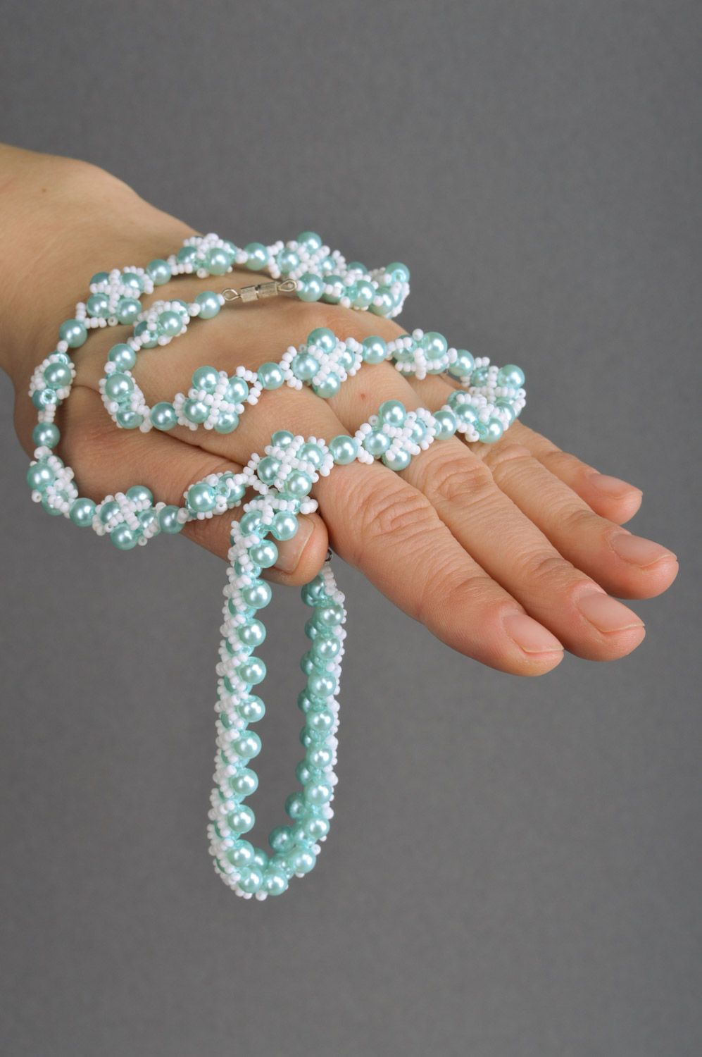 Ensemble de bijoux en perles de rocaille tressés faits main bleus 2 pièces photo 3