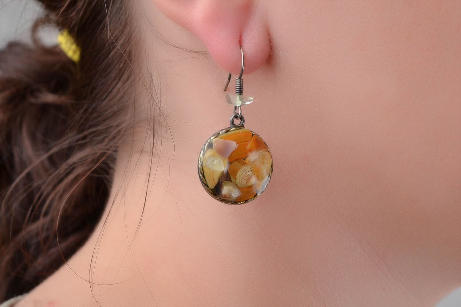 Handmade earrings round earrings earrings with natural stone unusual jewelry  photo 1