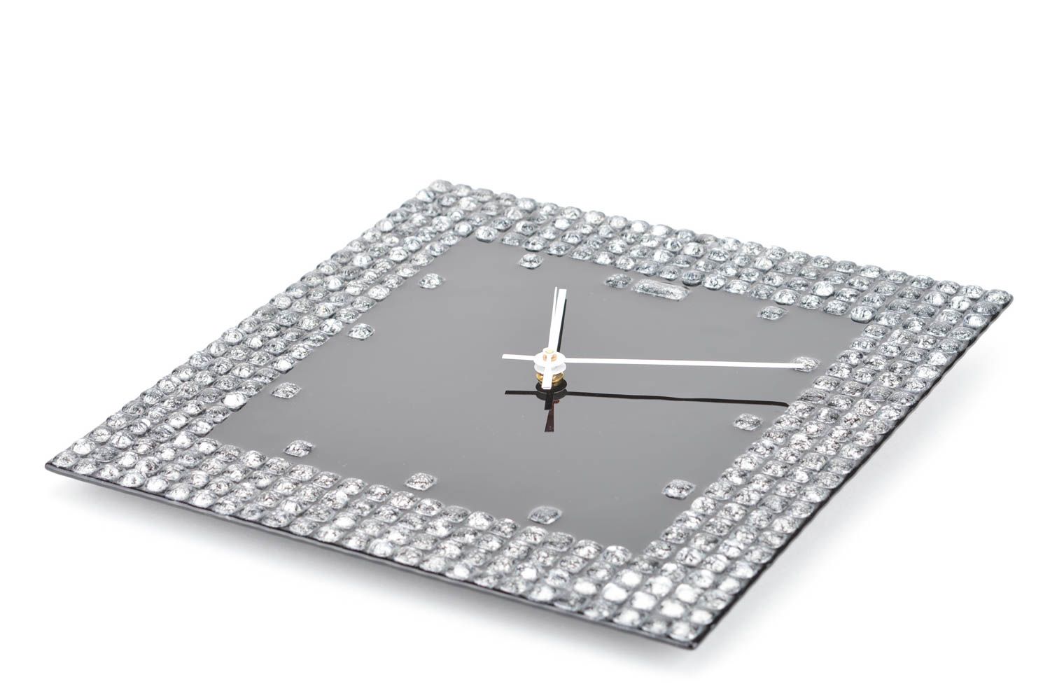 Reloj de cristal en técnica de vitrofusión artesanal cuadrado negro elegante foto 1