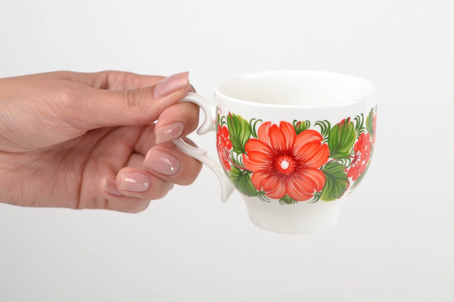 Фарфоровая чашка с Петриковской росписью 220 мл красивая с цветами ручная работа фото 2