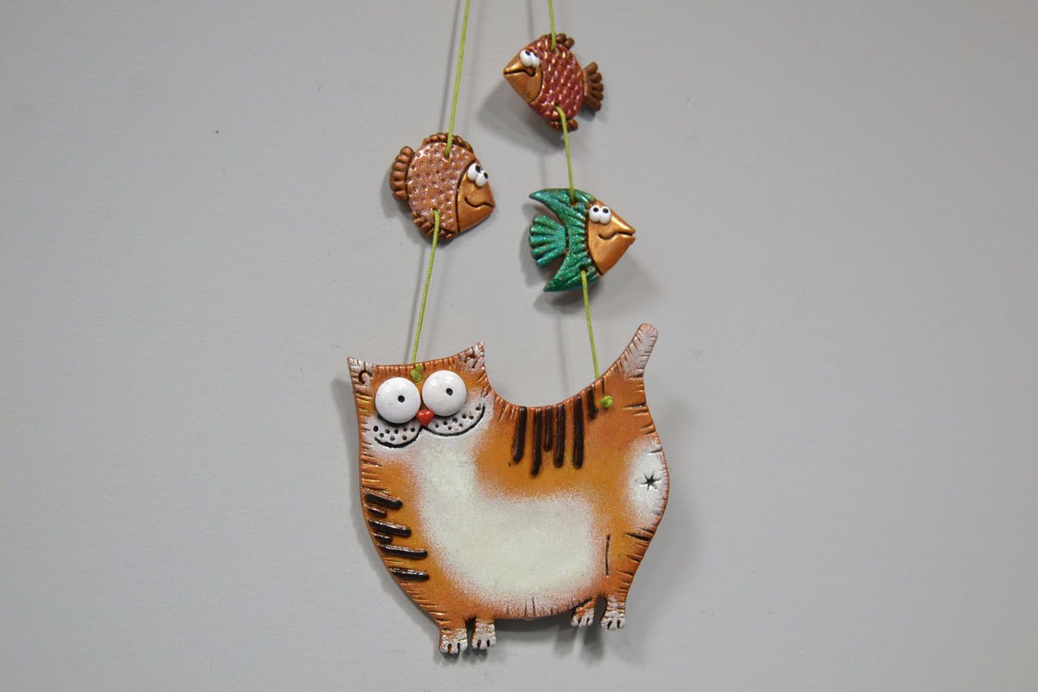 Handmade interior pendant Cat with Fish photo 1