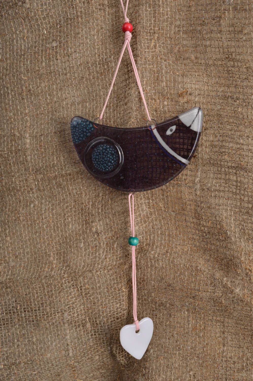 Handmade big glass pendant for home made using fusing technique bird photo 1