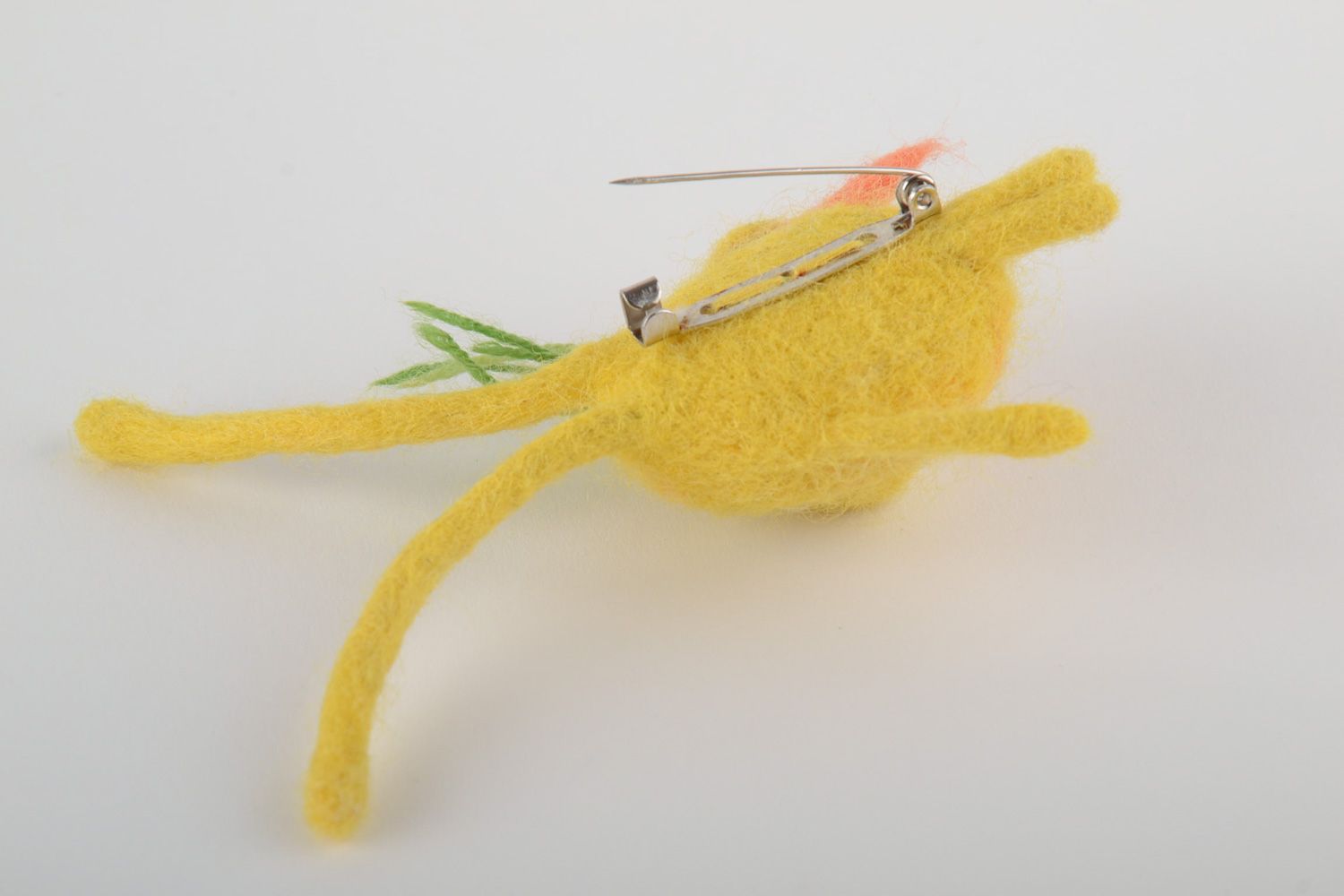 Small handmade brooch felted on natural wool in the shape of cute yellow rabbit photo 3