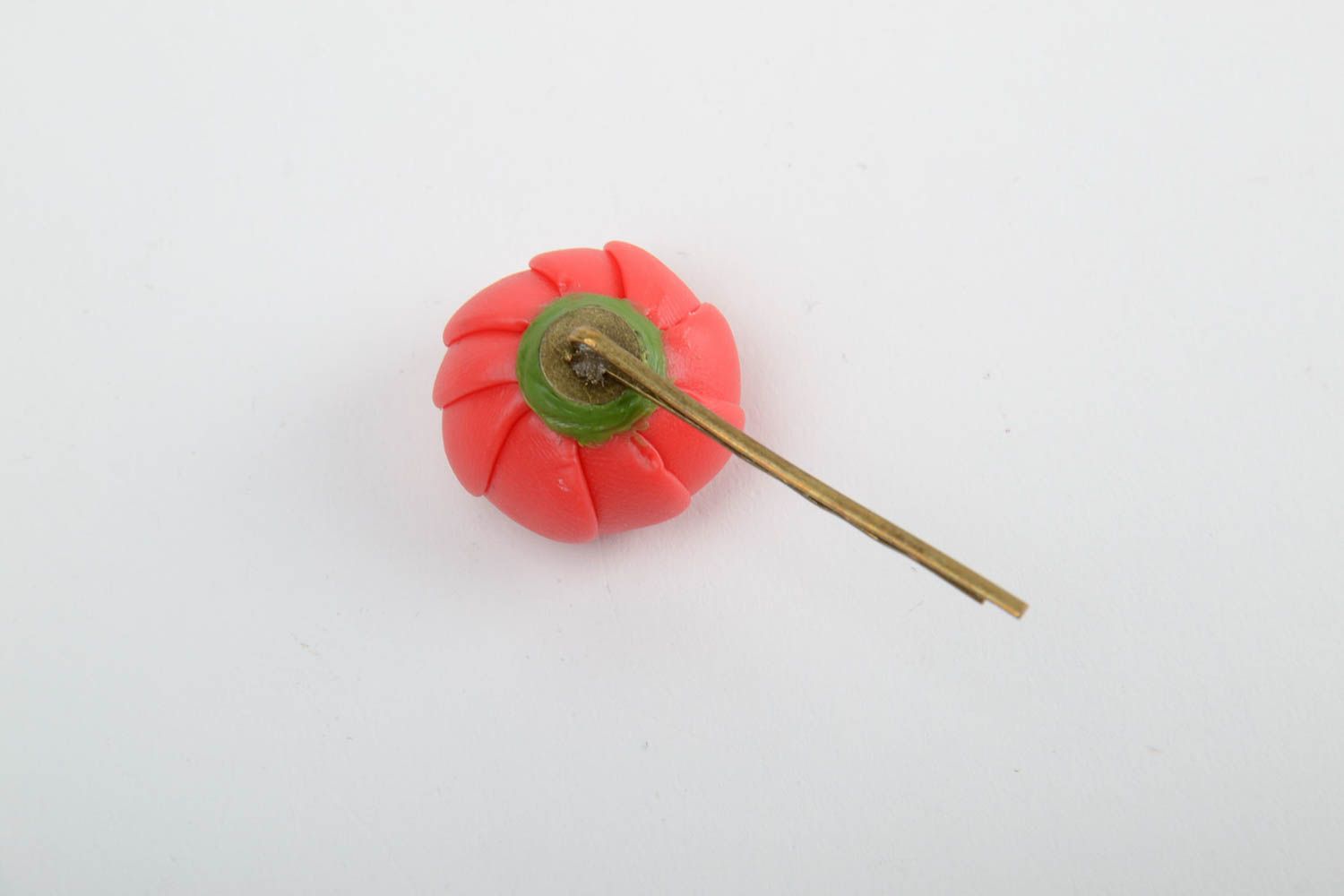 Handmade decorative metal hair pin with cold porcelain pink ranunculus flower photo 5