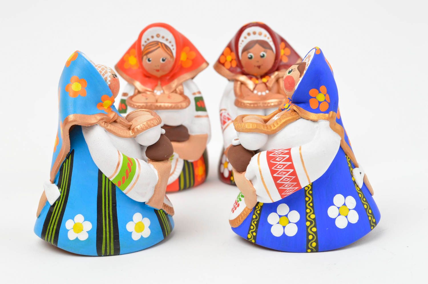 Set of ceramic bells handmade stylish souvenirs unusual home decor 4 pieces photo 2
