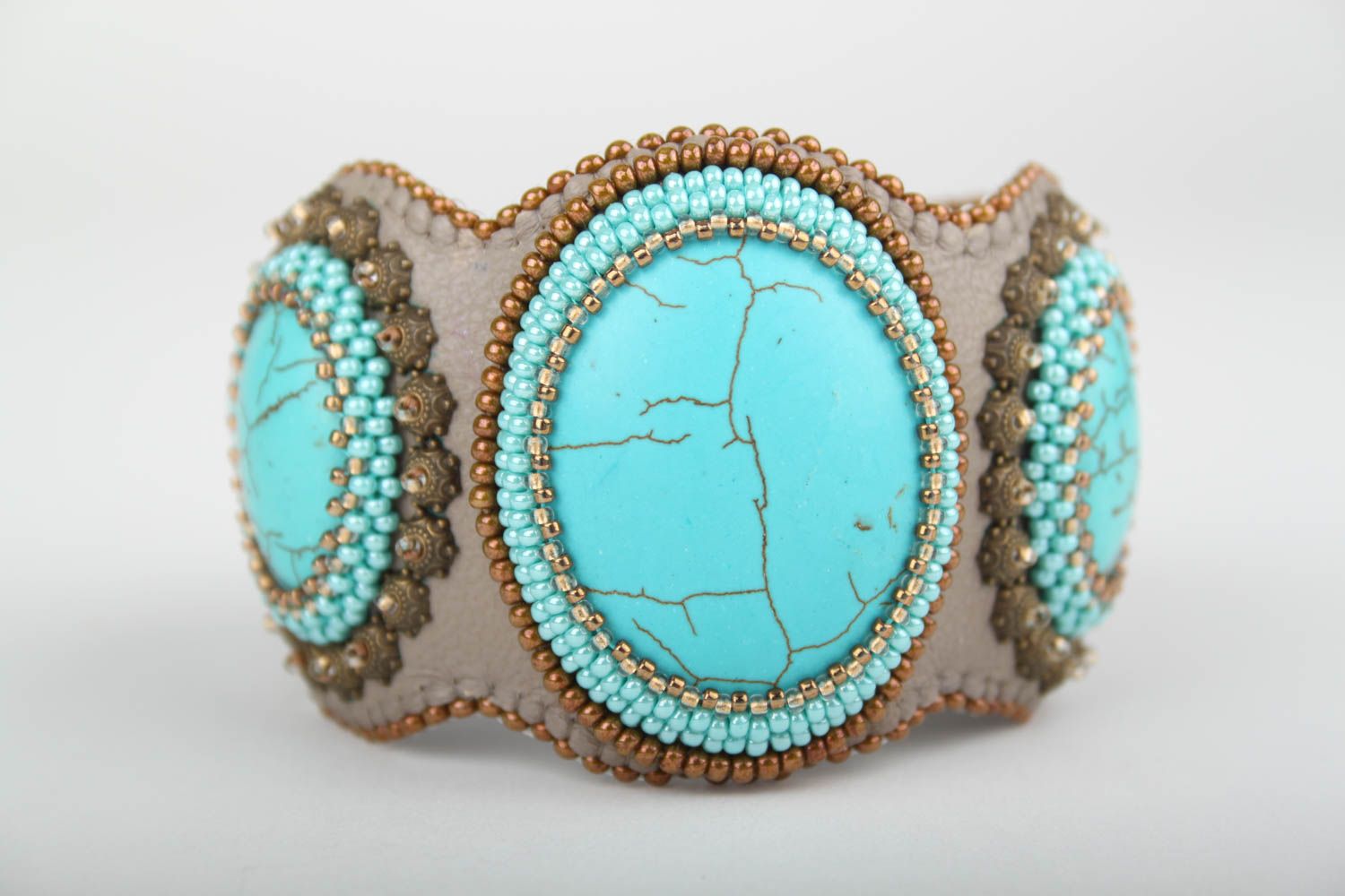 Handmade leather bracelet turquoise bracelet beaded bracelet fashion bijouterie photo 2