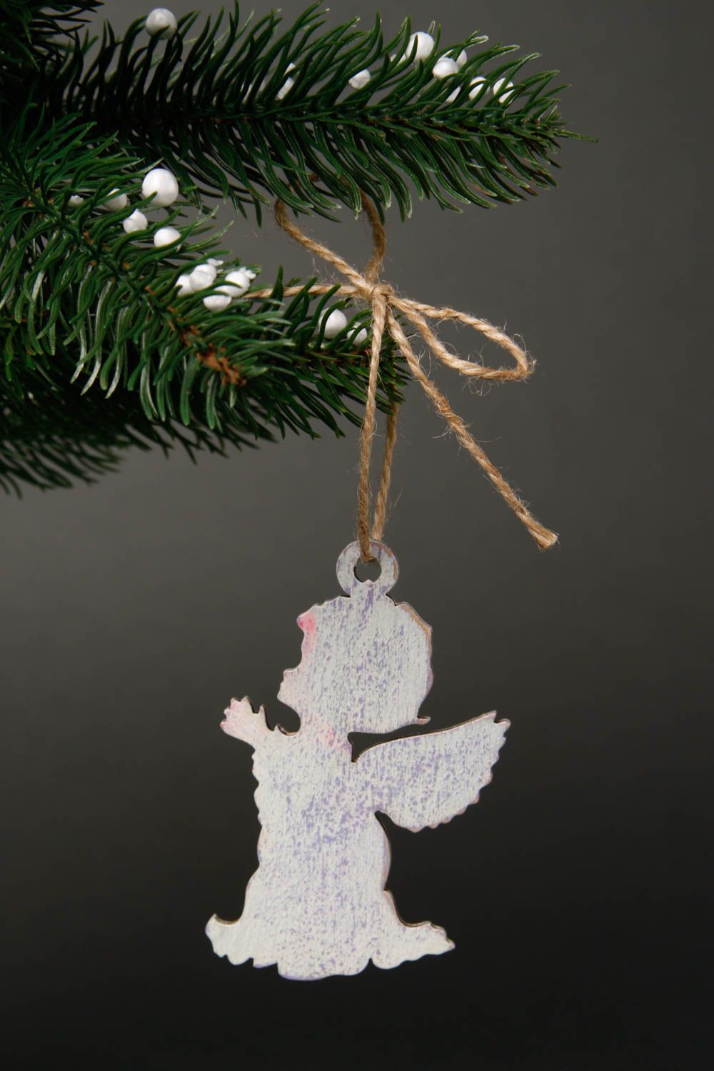 Déco fait main Jouet à suspendre en bois blanc Décoration Noël Ange design photo 1