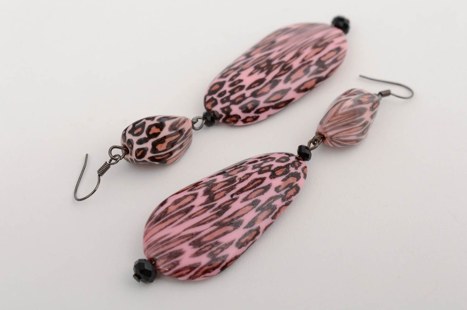 Handmade designer long female plastic earrings with animal print  photo 5