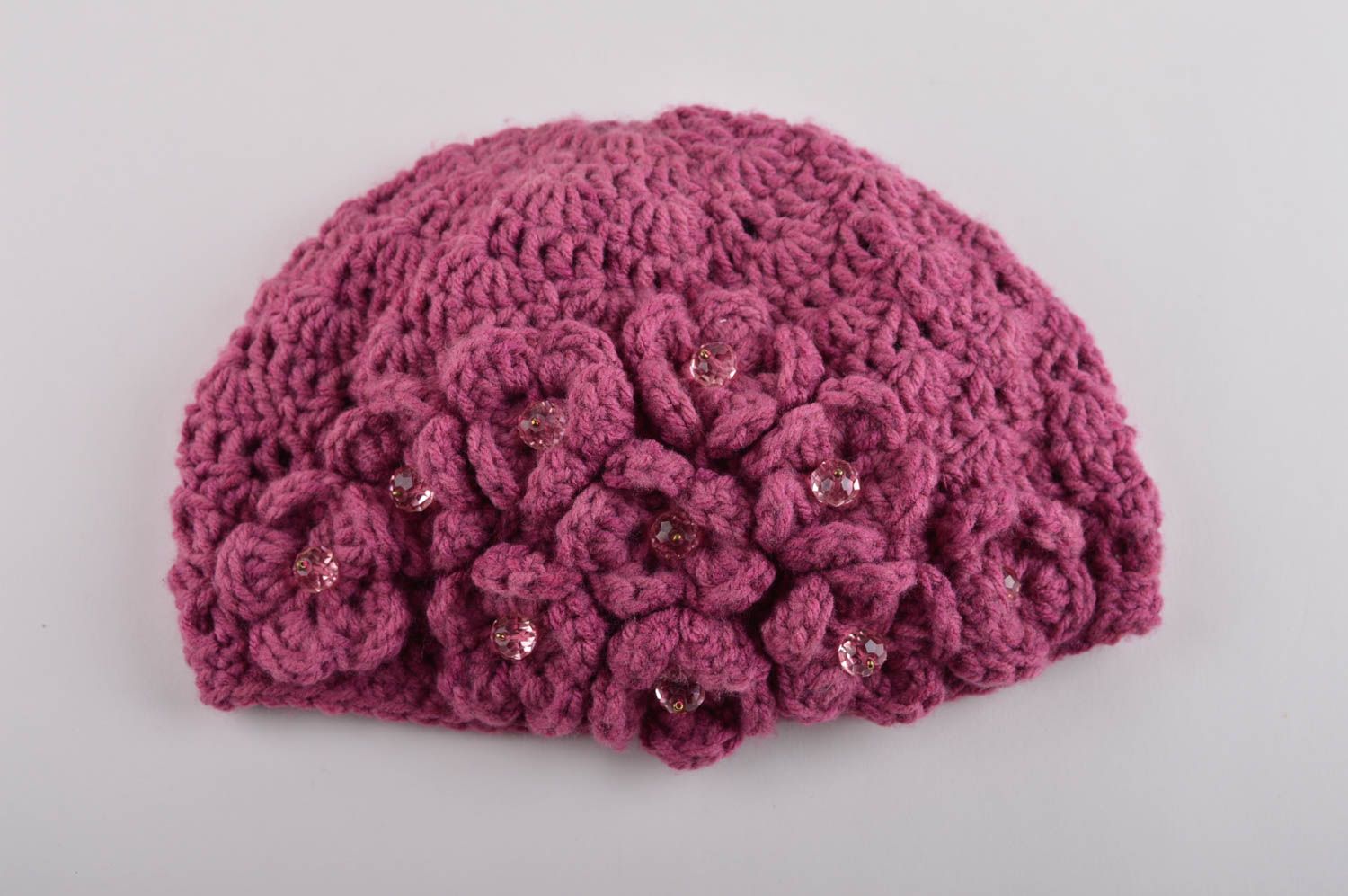 Gorro artesanal con flores color morado ropa para mujer regalo personalizado foto 5