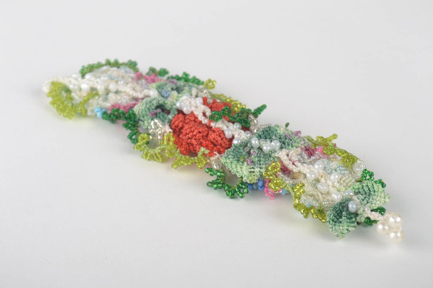 Bracelet textile Bijou fait main Accessoire femme avec fleurs perles de rocaille photo 3