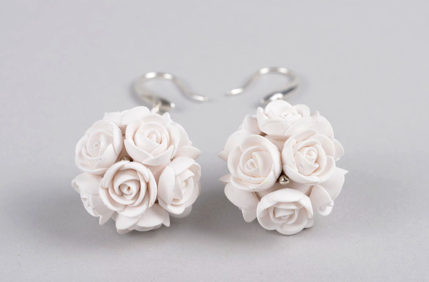 Handmade white tender earrings cute wedding accessory earrings with charms photo 4
