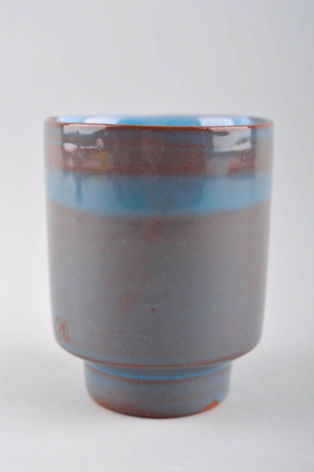 8 oz no handle porcelain cup in grey and blue colors photo 2
