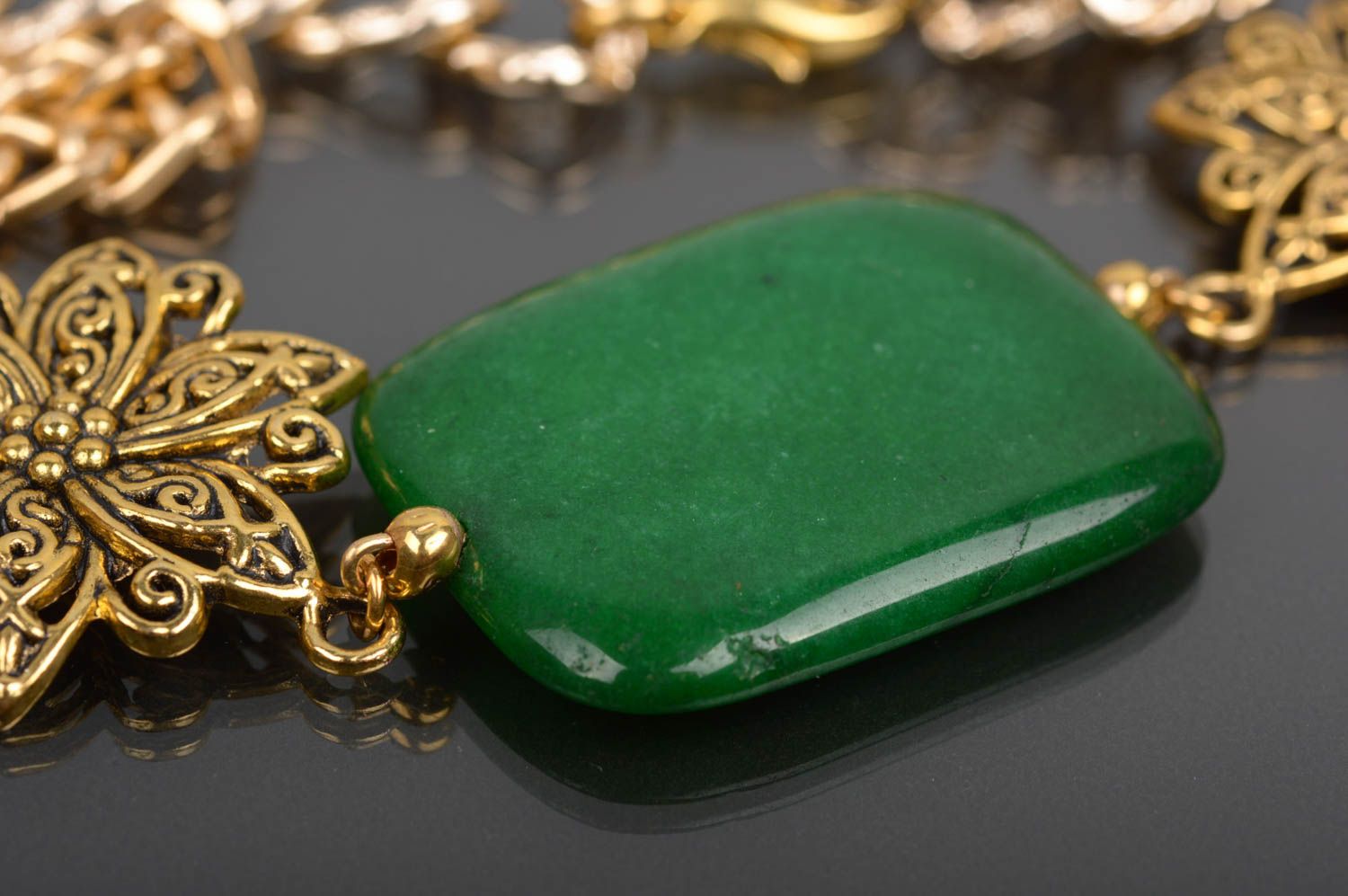 Collier pierre naturelle jadéite Bijou fait main vert sur chaîne Cadeau femme photo 3