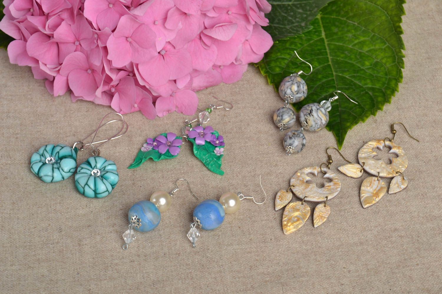 Handmade jewelry set 5 pairs of designer earrings polymer clay cool earrings photo 1