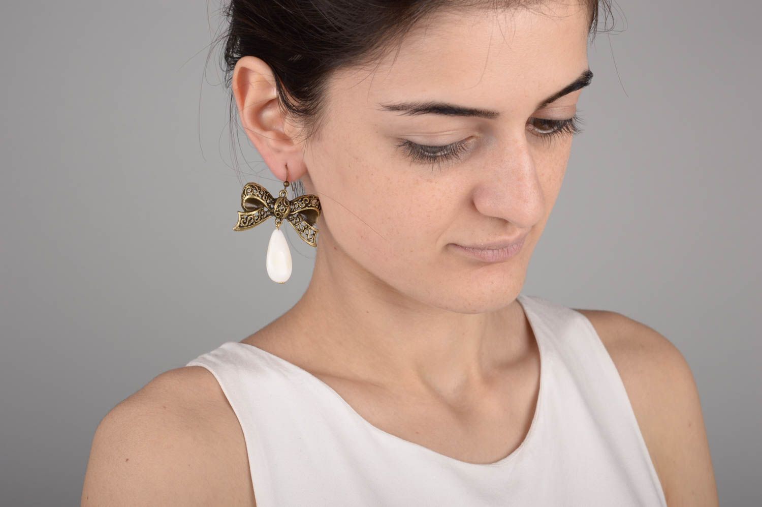 Boucles d'oreilles pendantes Bijou fait main noeud pierre naturelle Cadeau femme photo 5