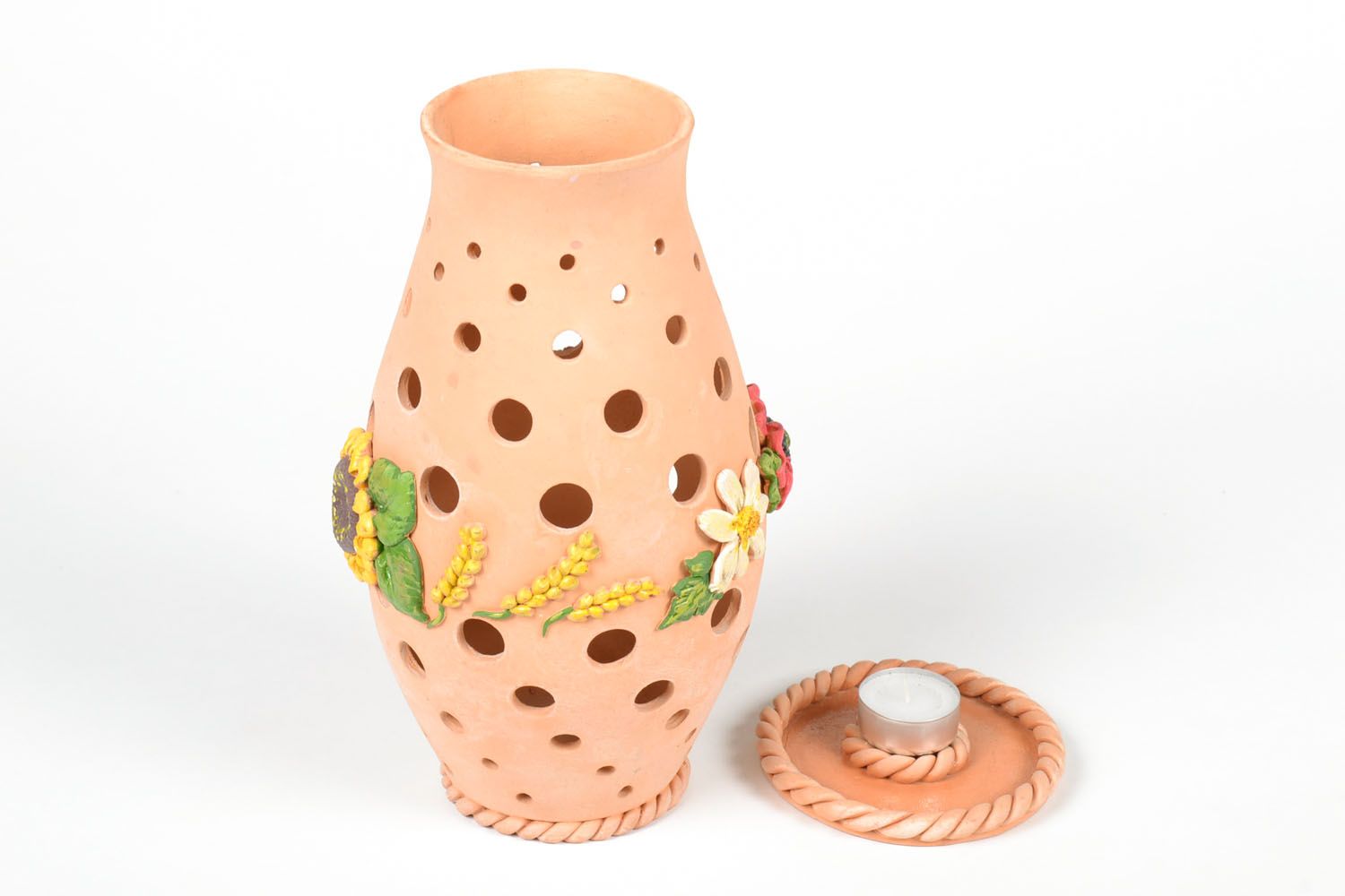 Глиняный подсвечник в виде вазы фото 3