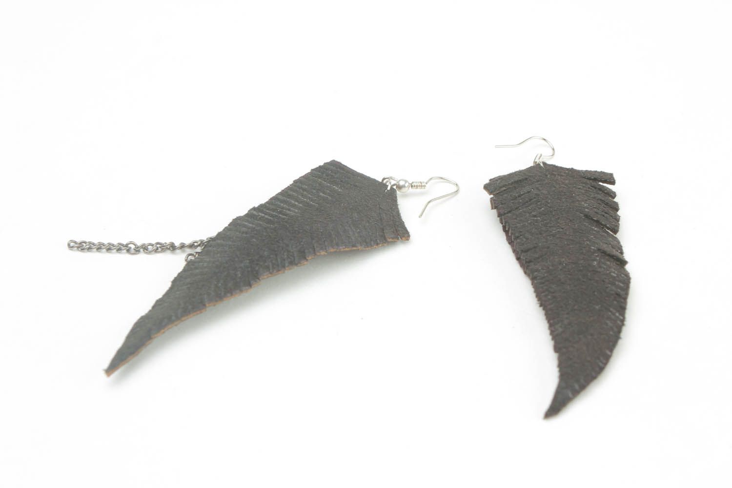 Black color leather earrings  photo 4